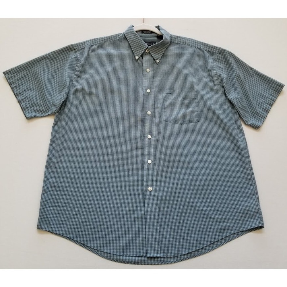 Van Heusen Button Up Shirt Men's Large L Green Black White Plaid Short Sleeves